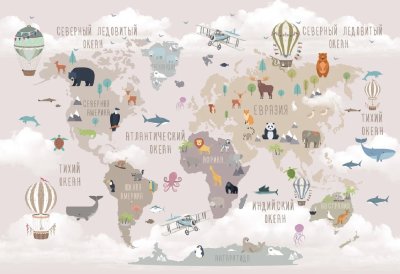 фотообои Карта мира с животными