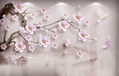фотообои Ветка лиловой сакуры 3Д