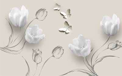 фотообои Белые тюльпаны 3Д